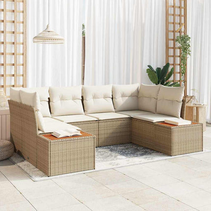 Trädgårdsoffset med kudde 6 pcs Beige konstrotting