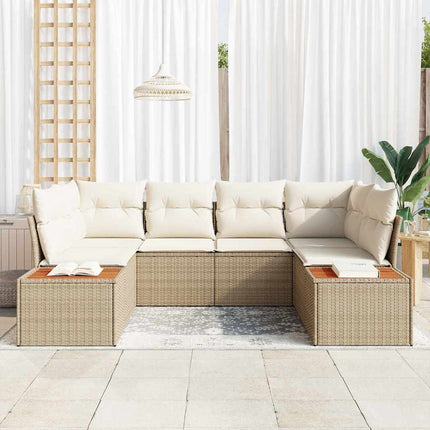 Trädgårdsoffset med kudde 6 pcs Beige konstrotting