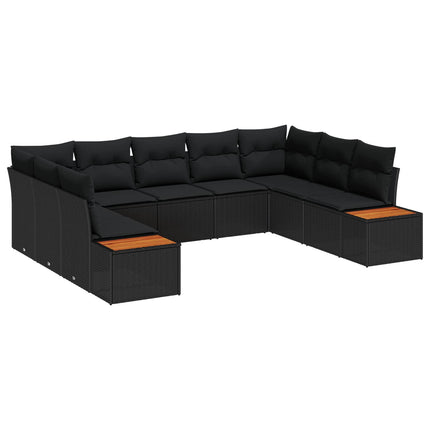 Trädgårdsoffset med kudde 9 pcs Svart Poly rattan