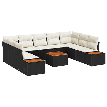 Trädgårdsoffset med kudde 10 pcs Svart Poly rattan