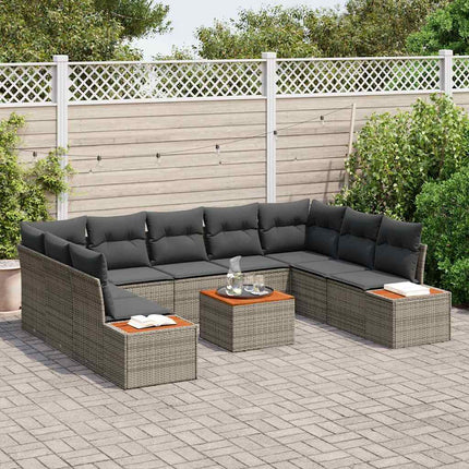 Trädgårdsoffset med kudde 10 pcs Grå Poly rattan
