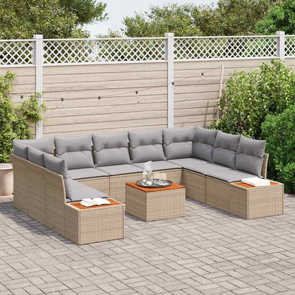 Trädgårdsoffset med kudde 10 pcs Beige Poly rattan