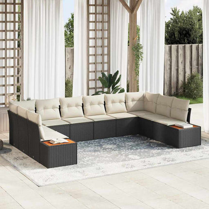 Trädgårdsoffset med kudde 10 pcs Svart Poly rattan