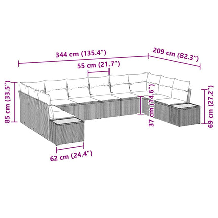 Trädgårdsoffset med kudde 10 pcs Svart Poly rattan