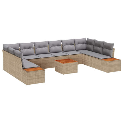 Trädgårdsoffset med kudde 11 pcs Beige Poly rattan