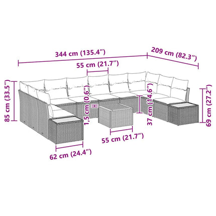 Trädgårdsoffset med kudde 11 pcs Beige Poly rattan