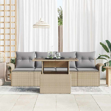 Trädgårdsoffset med kudde 5 pcs Beige konstrotting