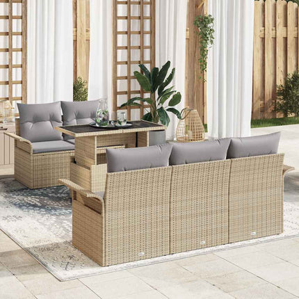 Trädgårdsoffset med kudde 6 pcs Beige konstrotting