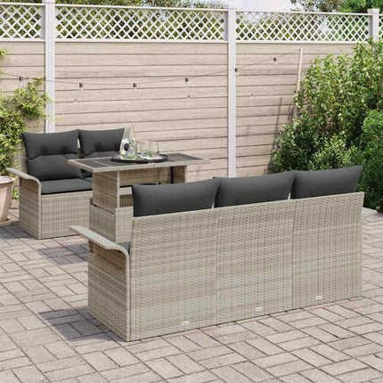 Trädgårdsoffset med kudde 6 pcs Ljusgrå konstrotting