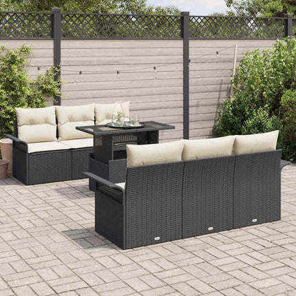 Trädgårdsoffset med kudde 7 pcs Svart konstrotting