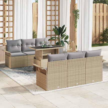 Trädgårdsoffset med kudde 7 pcs Beige konstrotting