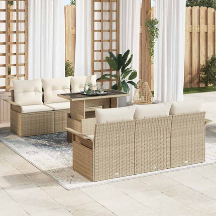 Trädgårdsoffset med kudde 7 pcs Beige konstrotting