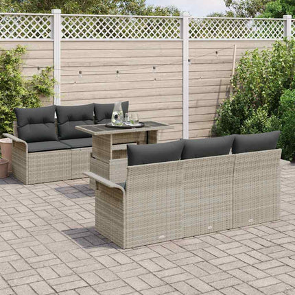 Trädgårdsoffset med kudde 7 pcs Ljusgrå konstrotting