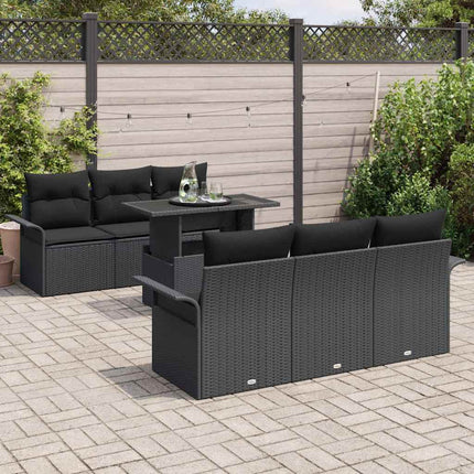 Trädgårdsoffset med kudde 7 pcs Svart konstrotting