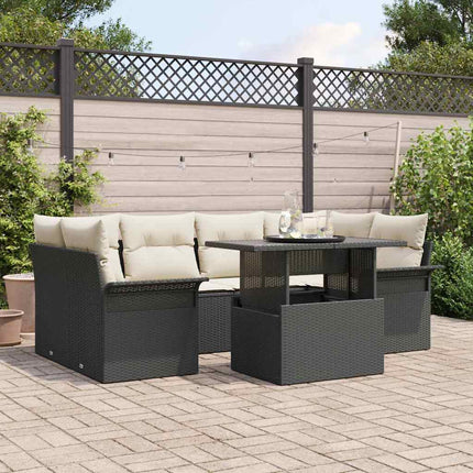 Trädgårdsoffset med kudde 7 pcs Svart Poly rattan
