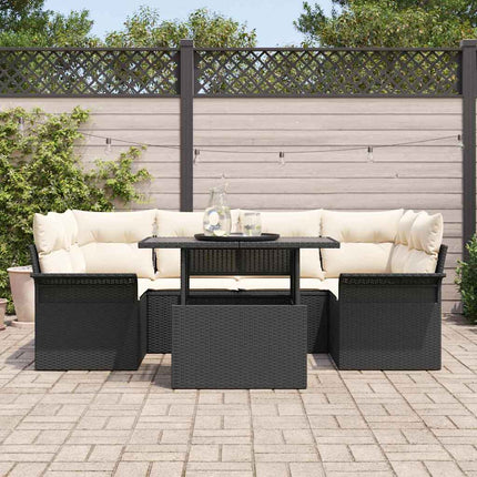 Trädgårdsoffset med kudde 7 pcs Svart Poly rattan