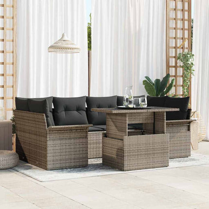 Trädgårdsoffset med kudde 7 pcs Grå Poly rattan