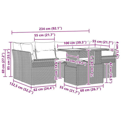 Trädgårdsoffset med kudde 7 pcs Beige Poly rattan
