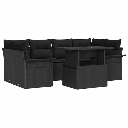 Trädgårdsoffset med kudde 7 pcs Svart Poly rattan