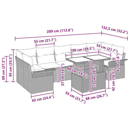 Trädgårdsoffset med kudde 8 pcs Svart konstrotting