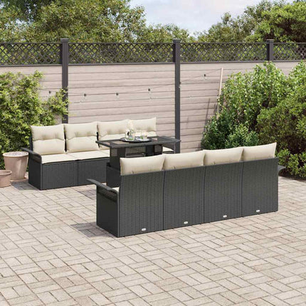 Trädgårdsoffset med kudde 9 pcs Svart Poly rattan