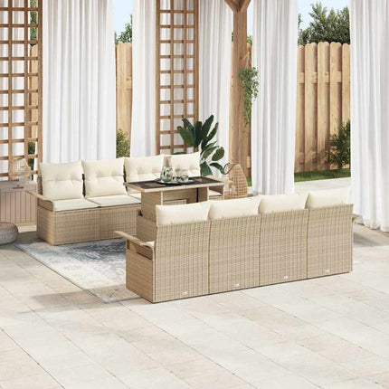 Trädgårdsoffset med kudde 9 pcs Beige konstrotting