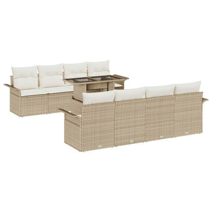 Trädgårdsoffset med kudde 9 pcs Beige konstrotting