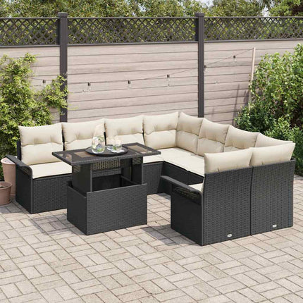 Trädgårdsoffset med kudde 9 pcs Svart Poly rattan