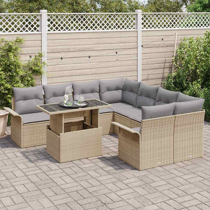Trädgårdsoffset med kudde 9 pcs Beige Poly rattan