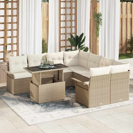 Trädgårdsoffset med kudde 9 pcs Beige Poly rattan