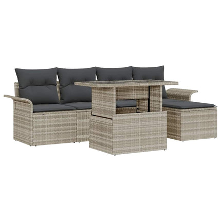 Trädgårdsoffset med kudde 6 pcs Ljusgrå Poly rattan