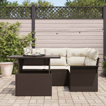 Trädgårdsoffset med kudde 5 pcs Brun Poly rattan