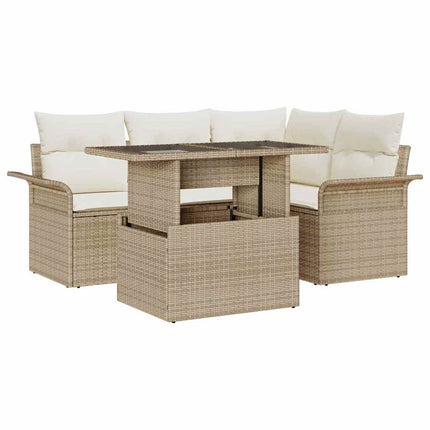Trädgårdsoffset med kudde 5 pcs Beige Poly rattan