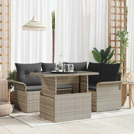 Trädgårdsoffset med kudde 5 pcs Ljusgrå Poly rattan