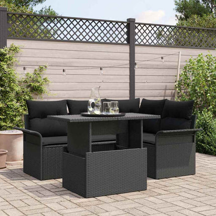 Trädgårdsoffset med kudde 5 pcs Svart Poly rattan