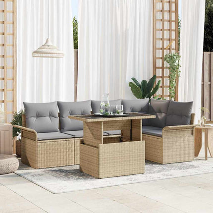 Trädgårdsoffset med kudde 6 pcs Beige konstrotting