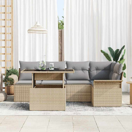 Trädgårdsoffset med kudde 6 pcs Beige konstrotting