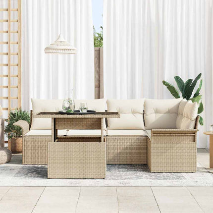 Trädgårdsoffset med kudde 6 pcs Beige konstrotting