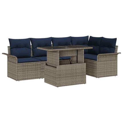 Trädgårdsoffset med kudde 6 pcs Grå Poly rattan