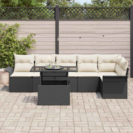 Trädgårdsoffset med kudde 7 pcs Svart Poly rattan