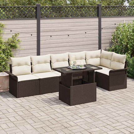 Trädgårdsoffset med kudde 7 pcs Brun Poly rattan