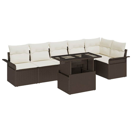 Trädgårdsoffset med kudde 7 pcs Brun Poly rattan