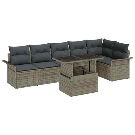 Trädgårdsoffset med kudde 7 pcs Grå Poly rattan
