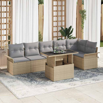 Trädgårdsoffset med kudde 7 pcs Beige konstrotting