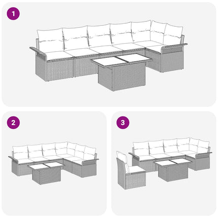 Trädgårdsoffset med kudde 7 pcs Beige konstrotting