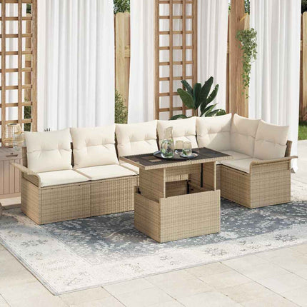 Trädgårdsoffset med kudde 7 pcs Beige Poly rattan