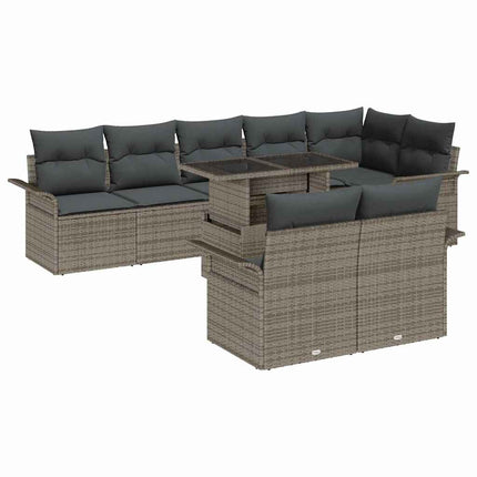 Trädgårdsoffset med kudde 9 pcs Grå Poly rattan