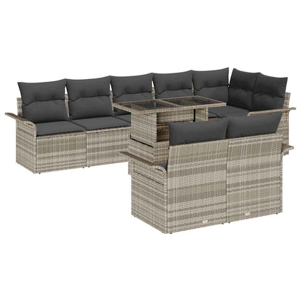Trädgårdsoffset med kudde 9 pcs Ljusgrå Poly rattan