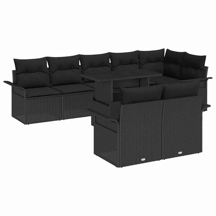 Trädgårdsoffset med kudde 9 pcs Svart Poly rattan