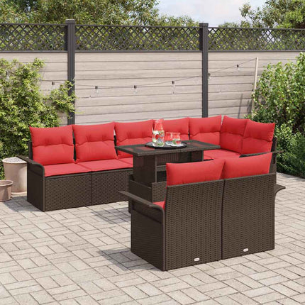 Trädgårdsoffset med kudde 9 pcs Brun Poly rattan